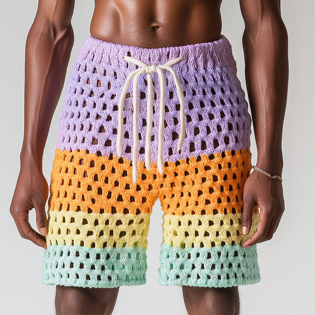Men's Gradient Woven Beach Shorts | Hollow Breathable Design | Summer Fashion | Elastic Waistband | Lightweight Fabric | Comfortable Fit