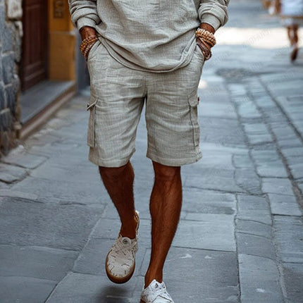 Men's Vacation Set | Long-Sleeved Shirt & Shorts | Cotton & Linen Blend | Casual Beachwear | Breathable Lightweight Outfit | Summer Comfort | Relaxed Fit | Warm Weather Style