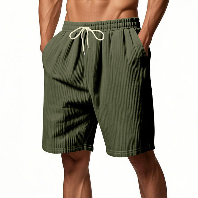 Men's Casual Shorts | Thin Corduroy | Elastic Waistband | Solid Color | Lightweight | Versatile for Casual Outings | Comfortable Fit | Stylish Everyday Wear