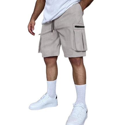 Men's Elastic Waist Cargo Shorts | Multi-Pocket Design | Durable Fabric | Casual Versatile Style | Solid Color | Comfortable Fit | Ideal for Outdoor Activities and Travel