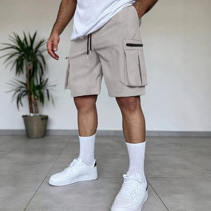 Men's Elastic Waist Cargo Shorts | Multi-Pocket Design | Durable Fabric | Casual Versatile Style | Solid Color | Comfortable Fit | Ideal for Outdoor Activities and Travel