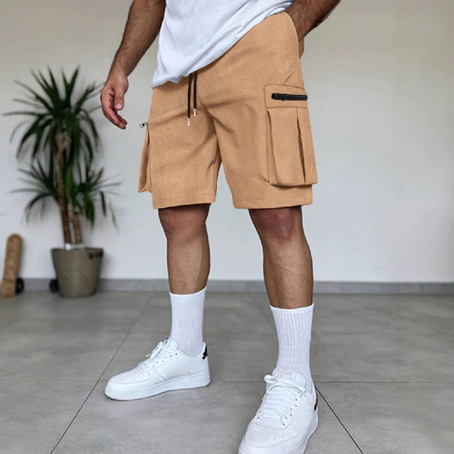 Men's Elastic Waist Cargo Shorts | Multi-Pocket Design | Durable Fabric | Casual Versatile Style | Solid Color | Comfortable Fit | Ideal for Outdoor Activities and Travel