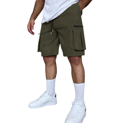 Men's Elastic Waist Cargo Shorts | Multi-Pocket Design | Durable Fabric | Casual Versatile Style | Solid Color | Comfortable Fit | Ideal for Outdoor Activities and Travel