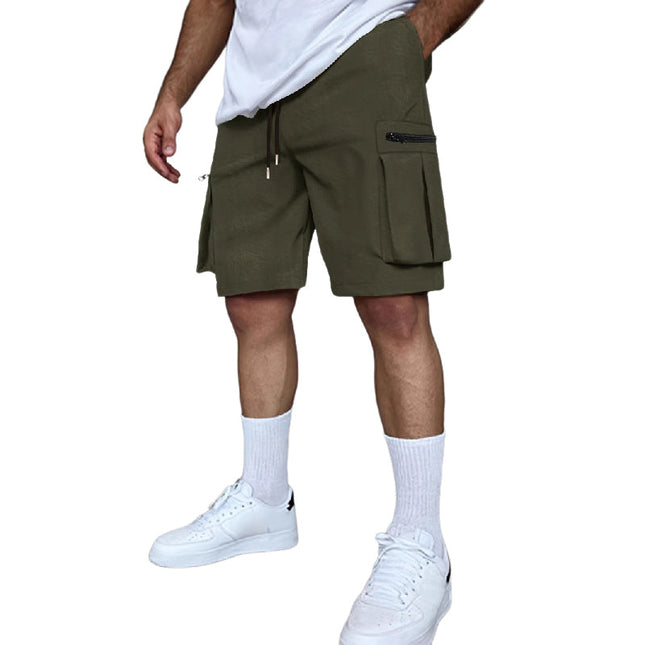 Men's Elastic Waist Cargo Shorts | Multi-Pocket Design | Durable Fabric | Casual Versatile Style | Solid Color | Comfortable Fit | Ideal for Outdoor Activities and Travel