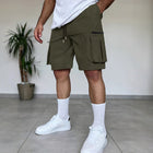 Men's Elastic Waist Cargo Shorts | Multi-Pocket Design | Durable Fabric | Casual Versatile Style | Solid Color | Comfortable Fit | Ideal for Outdoor Activities and Travel