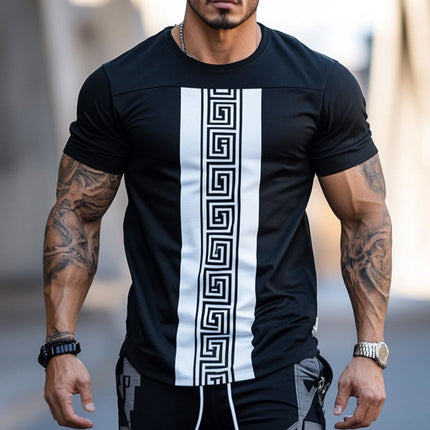 Men's T-Shirt | Greek Key Print | Casual Style | Round Neck | Short Sleeve | Comfortable Cotton Blend | Breathable Fit | Multiple Sizes | Versatile Fashion | Classic Design | Ideal for Warm Weather