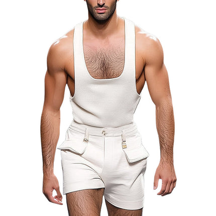 Men's Summer Cool Vest Shorts Set | Lightweight U-neck Top | Breathable Waffle Fabric | Relaxed Fit Textured Shorts | Comfortable Loungewear | Casual Minimalist Activewear | Versatile Summer Outfit