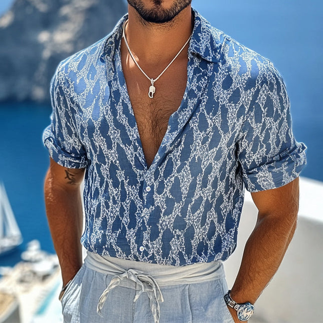 Men's Retro Diamond Print Shirt | Casual Linen Long Sleeve | Lapel Collar | Vintage Style | Breathable Comfort | Available in S to 3XL | Ideal for Casual or Semi-Formal Occasions