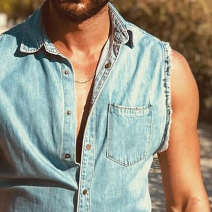 Men's Sleeveless Washed Denim Shirt | Retro Lapel Casual Top | Breathable Vintage Summer Fashion | Classic Style | Soft Durable Fabric | Range of Sizes | Ideal for Layering