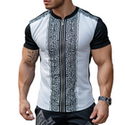 Men's Greek Key Print T-Shirt | Casual Short Sleeve Tee | Zippered Crew Neck | Breathable Fabric | Comfortable Fit | Stylish Apparel