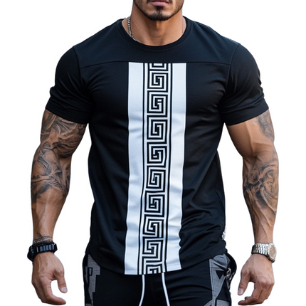 Men's T-Shirt | Greek Key Print | Casual Style | Round Neck | Short Sleeve | Comfortable Cotton Blend | Breathable Fit | Multiple Sizes | Versatile Fashion | Classic Design | Ideal for Warm Weather