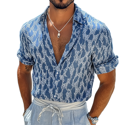 Men's Retro Diamond Print Shirt | Casual Linen Long Sleeve | Lapel Collar | Vintage Style | Breathable Comfort | Available in S to 3XL | Ideal for Casual or Semi-Formal Occasions