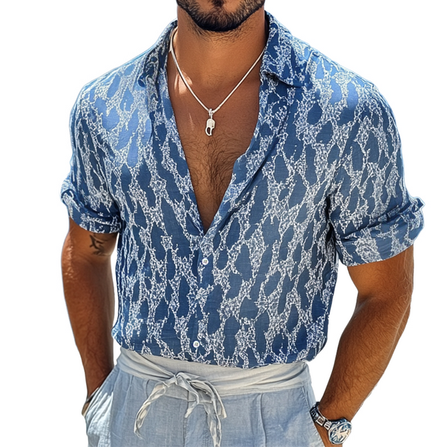 Men's Retro Diamond Print Shirt | Casual Linen Long Sleeve | Lapel Collar | Vintage Style | Breathable Comfort | Available in S to 3XL | Ideal for Casual or Semi-Formal Occasions