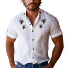 Men's Hawaiian Short Sleeve Shirt | Bee Embroidery | Cotton Linen Blend | Casual Summer Fashion | Lightweight Breathable Top