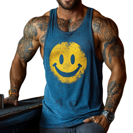 Men's Retro Smiley Face Tank Top | Sleeveless Crew Neck | Comfortable & Stylish | Casual Summer Wear
