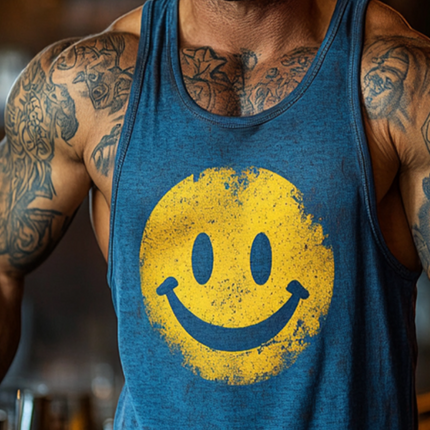 Men's Retro Smiley Face Tank Top | Sleeveless Crew Neck | Comfortable & Stylish | Casual Summer Wear