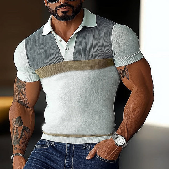 Men's Slim Fit Polo Shirt | Business Casual | Color Block Design | Polo Collar | Comfortable Stretch Fabric | Versatile for Office & Weekend Wear | Easy Care | Available in Multiple Sizes