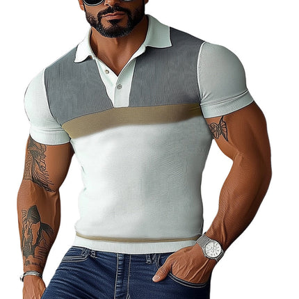 Men's Slim Fit Polo Shirt | Business Casual | Color Block Design | Polo Collar | Comfortable Stretch Fabric | Versatile for Office & Weekend Wear | Easy Care | Available in Multiple Sizes