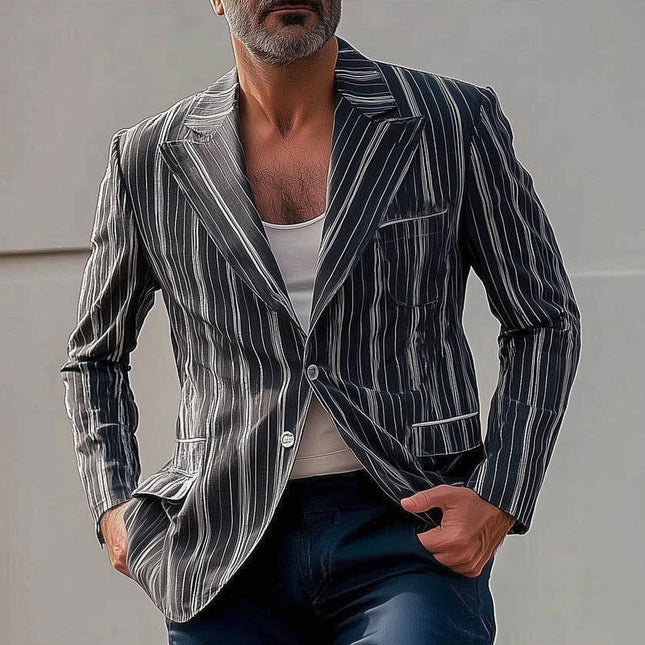 Men's Vertical Striped Blazer | Two-Button Closure | Tailored Fit | Polyester Viscose Blend | Fully Lined | Formal & Casual Versatility | Sizes S-3XL