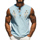 Men's Tank Top | Summer V-Neck | Gardenia Embroidered | Tencel Denim | Lightweight & Breathable | Stylish & Comfortable | Durable Fashion | Blue | Ideal for Casual & Party Wear