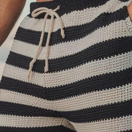 Men's Striped Summer Knitted Shorts | Breathable Fabric | Hollow Design | Comfortable Fit | Adjustable Waist | Ideal for Hot Weather | Stylish and Durable