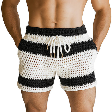 Men's Knitted Shorts | Summer Striped Design | Breathable & Comfortable | Hollow Texture | Casual Wear