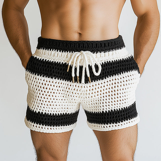 Men's Knitted Shorts | Summer Striped Design | Breathable & Comfortable | Hollow Texture | Casual Wear