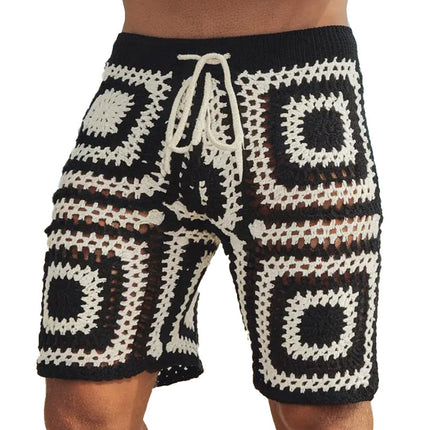 Men's Geometric Pattern Knitted Shorts | Breathable Hollow Design | Comfortable Fit | Summer Wardrobe Essential