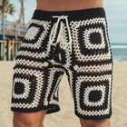 Men's Geometric Pattern Knitted Shorts | Breathable Hollow Design | Comfortable Fit | Summer Wardrobe Essential