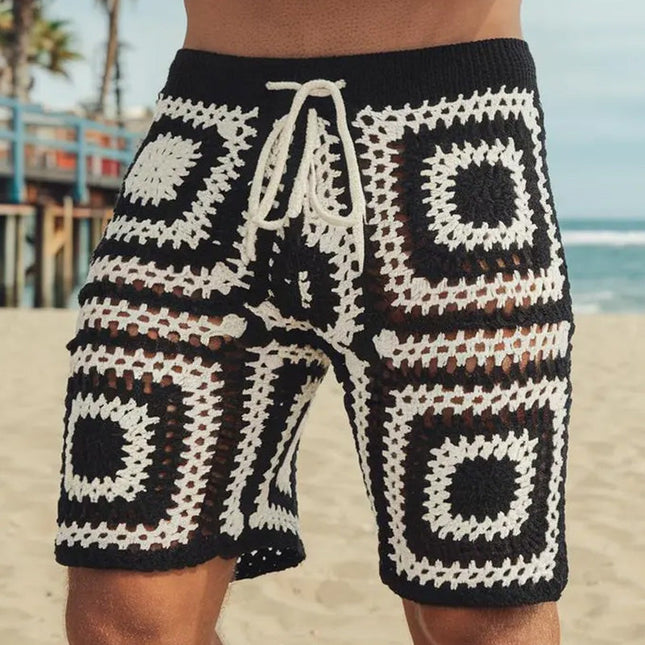 Men's Geometric Pattern Knitted Shorts | Breathable Hollow Design | Comfortable Fit | Summer Wardrobe Essential