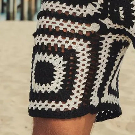 Men's Geometric Pattern Knitted Shorts | Breathable Hollow Design | Comfortable Fit | Summer Wardrobe Essential