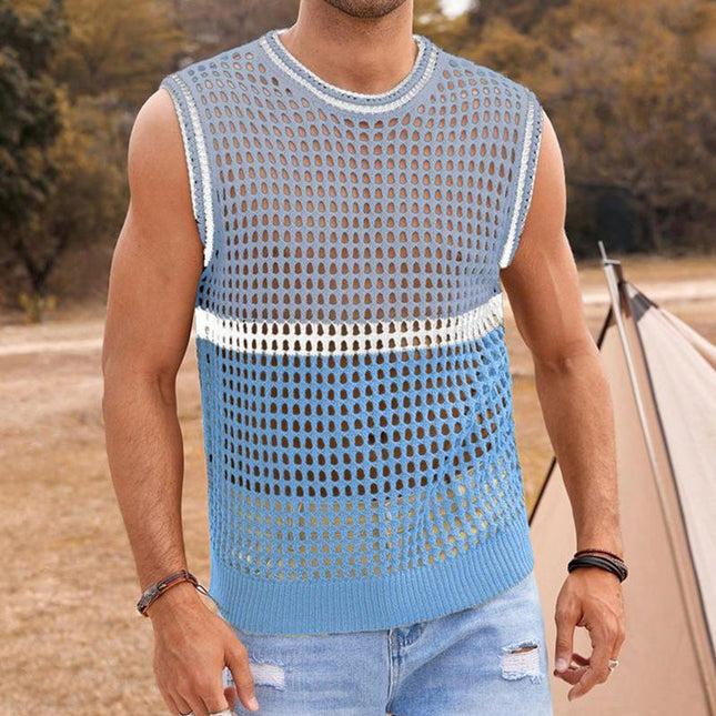 Men's Summer Knitted Tank Top | Hollow Design | Breathable & Lightweight | Comfortable Soft Fabric | Versatile Style | Fashionable Tops for Casual Outfits | Perfect for Summer Wardrobe