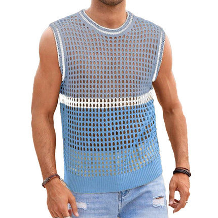 Men's Summer Knitted Tank Top | Hollow Design | Breathable & Lightweight | Comfortable Soft Fabric | Versatile Style | Fashionable Tops for Casual Outfits | Perfect for Summer Wardrobe