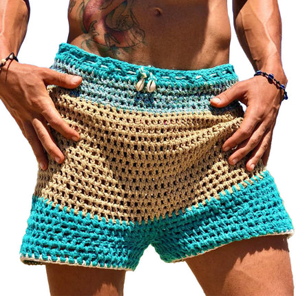 Men's Knitted Shorts | Summer Hollow Design | Breathable Contrast Colors | Flexible & Comfortable | Elastic Waistband | Casual & Active Wear | Fashionable Beach & Everyday Style