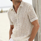 Men's Knitted Short Sleeve Shirt | Breathable Summer Fashion | Hollow Design | Comfortable Lightweight Top | Casual Wear | Versatile Style for Warm Weather