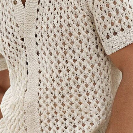 Men's Knitted Short Sleeve Shirt | Breathable Summer Fashion | Hollow Design | Comfortable Lightweight Top | Casual Wear | Versatile Style for Warm Weather