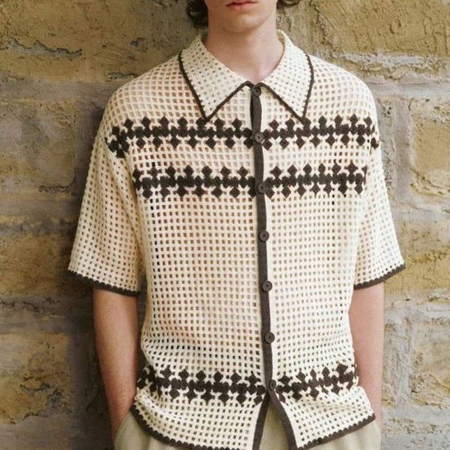 Men's Striped Knitted Shirt | Summer Breathable Short Sleeve | Comfortable Casual Top | Lightweight Airy Design | Versatile Stripes Pattern | Soft Relaxed Fit | Ideal Warm Weather Apparel