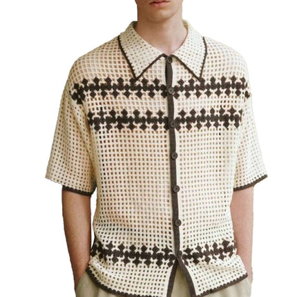 Men's Striped Knitted Shirt | Summer Breathable Short Sleeve | Comfortable Casual Top | Lightweight Airy Design | Versatile Stripes Pattern | Soft Relaxed Fit | Ideal Warm Weather Apparel