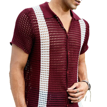 Men's Knitted Short-Sleeved Shirt | Summer Vertical Striped | Breathable & Comfortable | Casual Stylish Top | Lightweight Fabric | Relaxed Fit | Classic Design