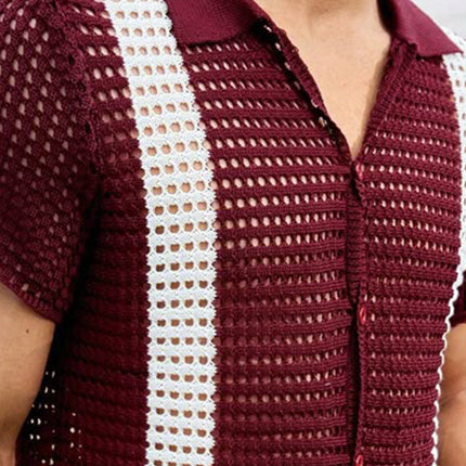 Men's Knitted Short-Sleeved Shirt | Summer Vertical Striped | Breathable & Comfortable | Casual Stylish Top | Lightweight Fabric | Relaxed Fit | Classic Design