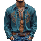 Men's Vintage Denim Shirt | Embroidered Button-Down | Classic Point Collar | Soft Durable Fabric | Tailored Fit | S-3XL | Vintage Wash | Fashion Forward Style | Versatile Casual & Semi-Formal Wear