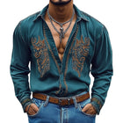 Men's Vintage Embroidered Denim Shirt | Long Sleeve | Classic Point Collar | Button Cuffs | Relaxed Fit | Durable Denim | Artistic Embroidery | Casual & Cultural Events | Machine Washable | Timeless Style