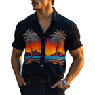 Men's Palm Seaside Print Shirt | Vibrant Tropical Design | Short Sleeve Casual Wear | Comfortable Breathable Fabric | Relaxed Fit for Summer Outings | Beach Vacation Style | Button-Down Casual Top