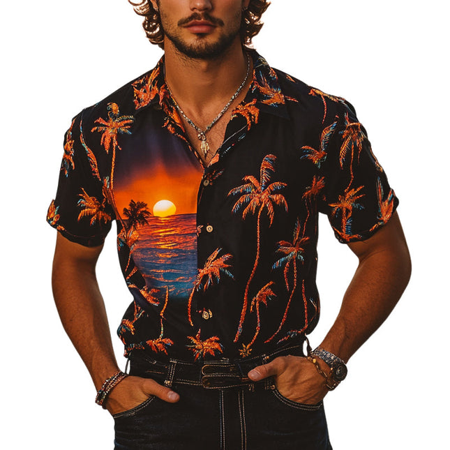 Men's Tropical Palm Print Shirt | Vacation Wear | Short Sleeve | Breathable Lightweight Fabric | Relaxed Fit | Resort Style | Casual Summer Beach Shirt | High-Quality & Durable Stitching | MTA2292D0X
