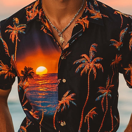Men's Tropical Palm Print Shirt | Vacation Wear | Short Sleeve | Breathable Lightweight Fabric | Relaxed Fit | Resort Style | Casual Summer Beach Shirt | High-Quality & Durable Stitching | MTA2292D0X