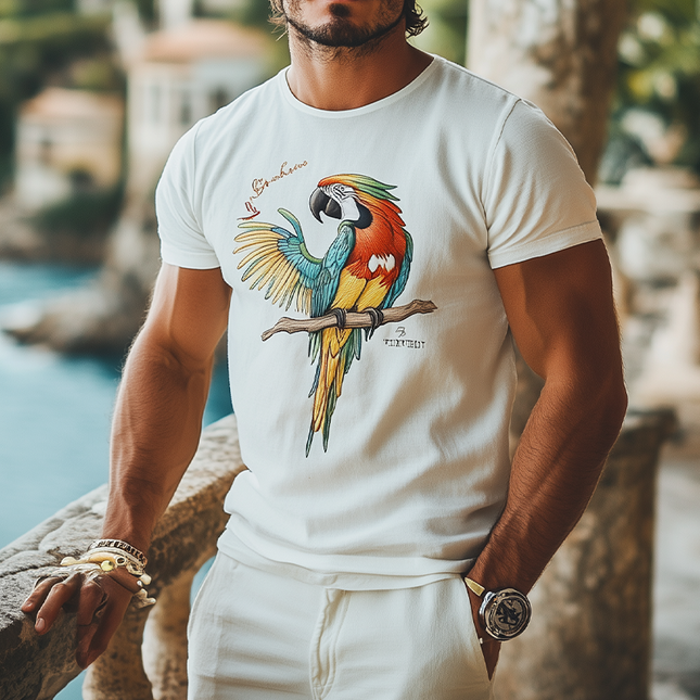 Men's Casual Round Neck T-Shirt | Summer Fashion | Cotton Blend | Animal Embroidery | Short Sleeve | Soft & Comfortable | Versatile Outfit | Breathable Tee | Easy Care | Perfect for Relaxed Style