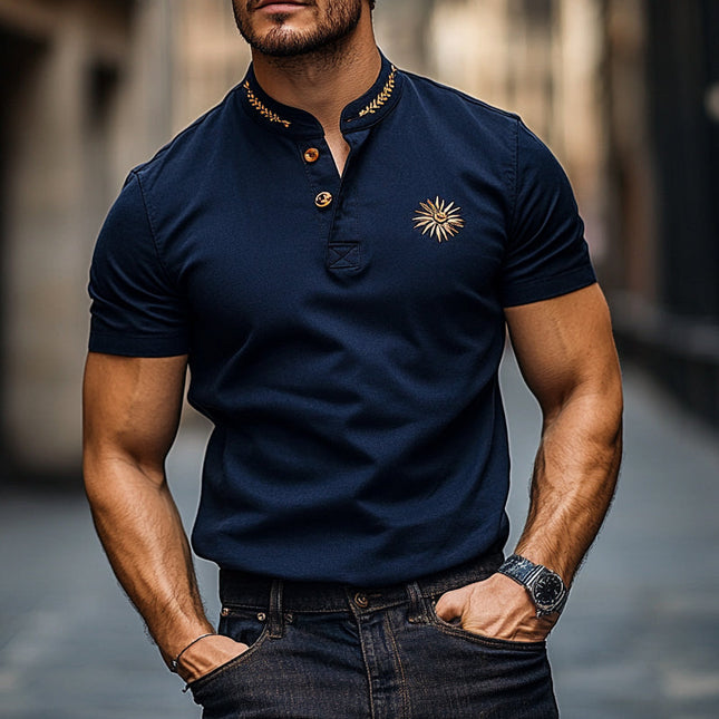 Men's Short Sleeve Henley T-Shirt | Casual Printed Design | Breathable Cotton | Relaxed Fit | Adjustable Neckline | Durable Stitching | Versatile Fashion | Perfect for Everyday Wear