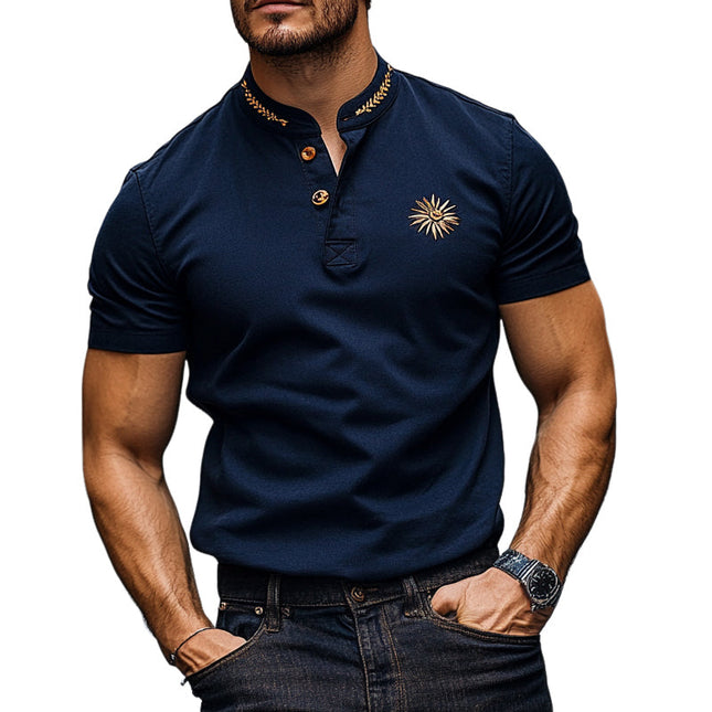 Men's Short Sleeve Henley T-Shirt | Casual Printed Design | Breathable Cotton | Relaxed Fit | Adjustable Neckline | Durable Stitching | Versatile Fashion | Perfect for Everyday Wear