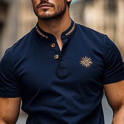 Men's Short Sleeve Henley T-Shirt | Casual Printed Design | Breathable Cotton | Relaxed Fit | Adjustable Neckline | Durable Stitching | Versatile Fashion | Perfect for Everyday Wear