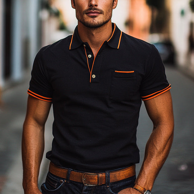 Men's Polo Shirt | Short Sleeve | Contrast Color Design | Casual Knit Fabric | Breathable | Stylish Comfort | Classic Polo Collar | Versatile Fashion